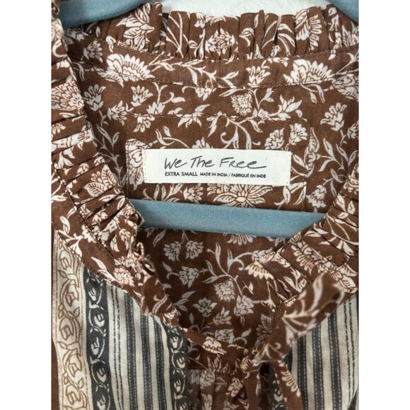 We The Free Border Batik Top Chestnut Brown Floral Size XS - Picture 5 of 9